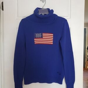 Polo Ralph Lauren Royal Blue Turtleneck Sweater with Flag Patch